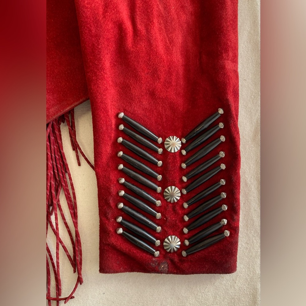 Cripple Creek Vintage 90s Red Leather Beaded Fringe Jacket Native Boho Bold XL - Picture 9 of 16